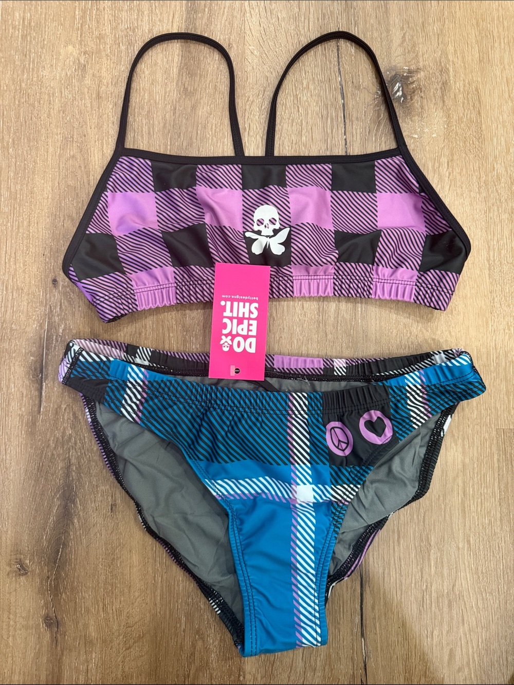 Betty Designs Tartan Plaid Women's Pink & Blue Bikini | XL
